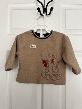 Y2K Disney Brown Tigger Fleece Sweatshirt with Red Scarf Accent